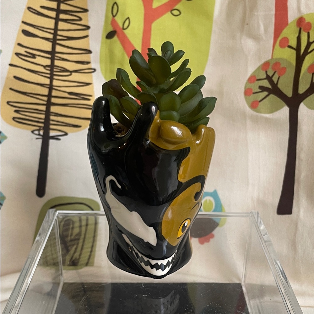 Marvel Maximum Venom Black and Gold Planter with Faux Green Succulent